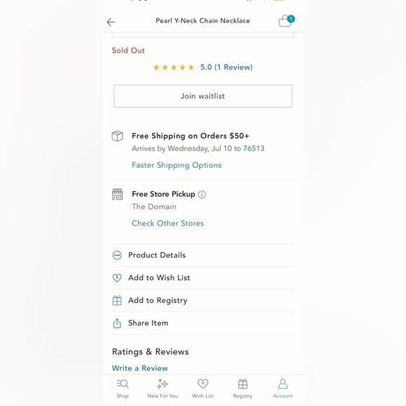 Anthropologie pearl Y-Neck Chain Necklace NWT - Picture 4 of 7